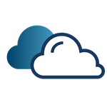 Ícone de com duas nuvens (escura e clara) representando funcionalidade em nuvem