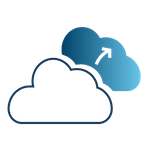 Ícone de com uma nuvem enviando dados para outra nuvem, representando backup e disaster recovery